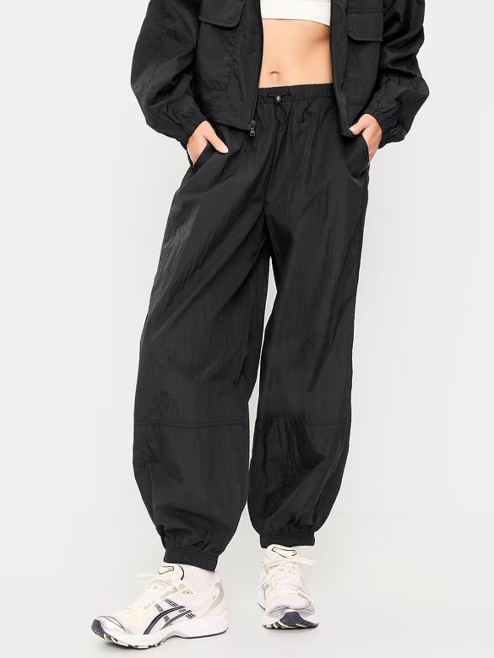 Old navy black windbreaker parachute pants women’s xs petite BNWT
